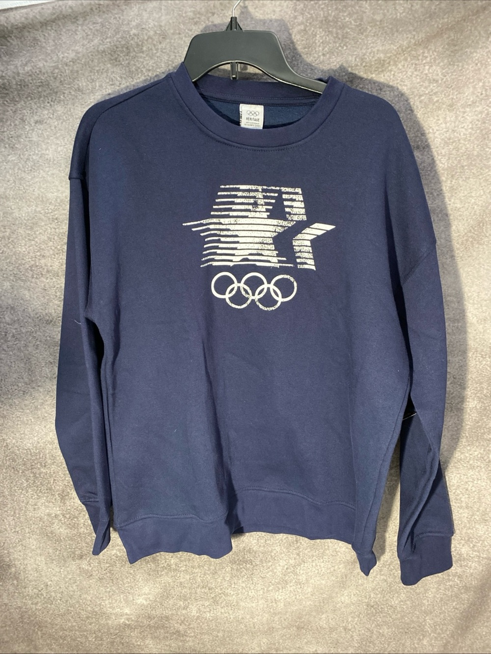 Official Olympic Heritage Sweatshirt Large USA Star Rings Graphic Crewneck Navy